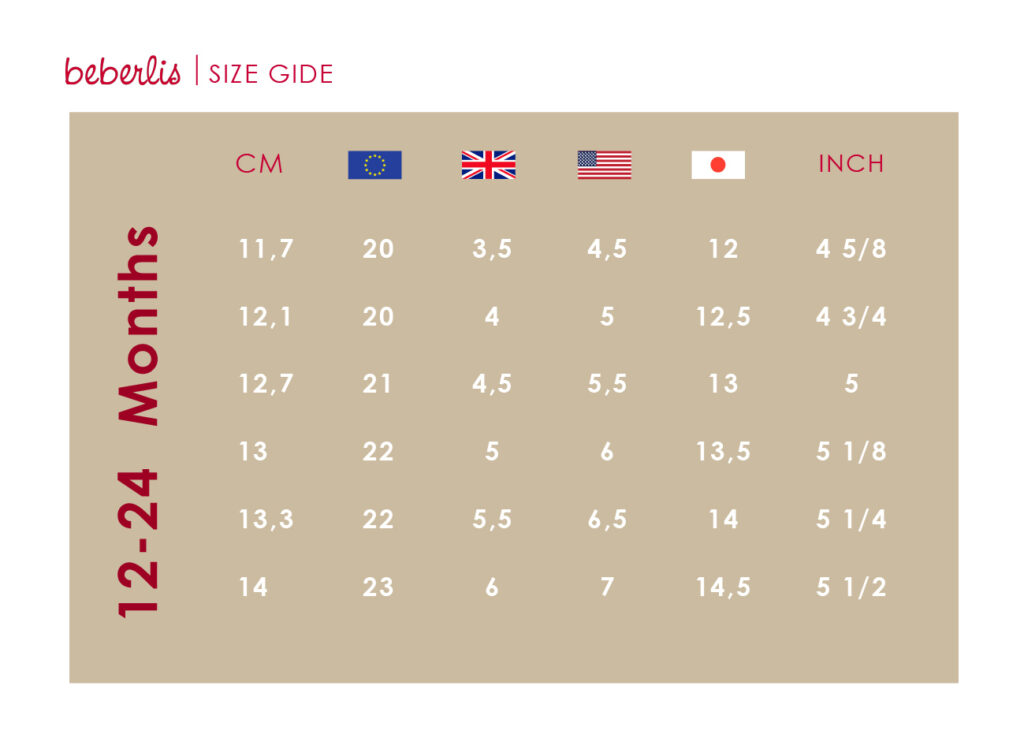 shoes size chart 12-24 months